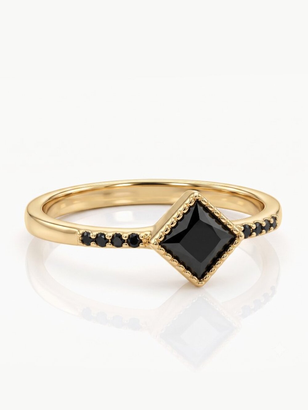 Dainty Gold Ring with Black Gemstone, 925 Sterling Silver, 10k Gold Fini…